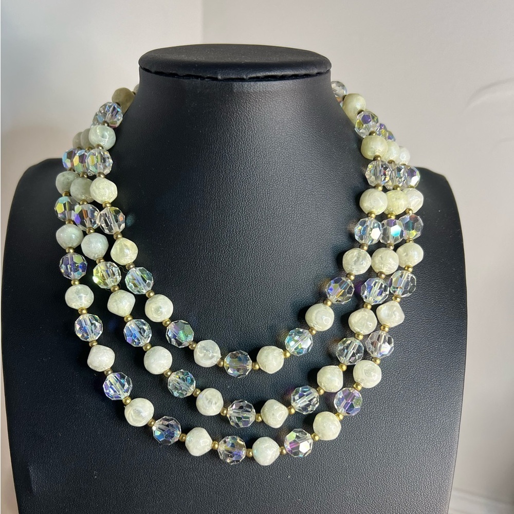 Vintage Lisner Aurora Borealis Glass & Acrylic Necklace 17” D15